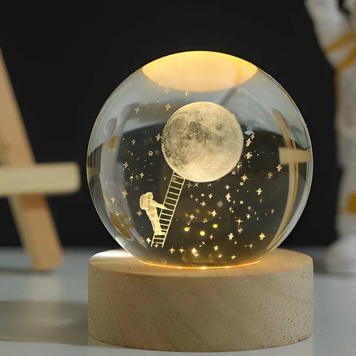3D crystal ball LED night light in a home setting