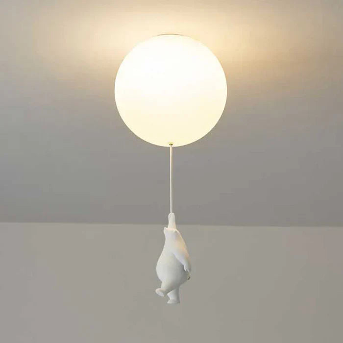 Bear and balloon pendant light with frosted glass shade detail view