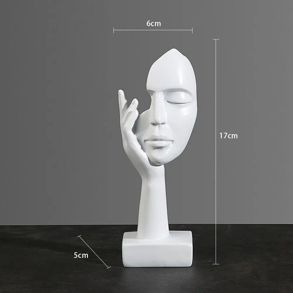 Abstract face sculpture in resin detail view