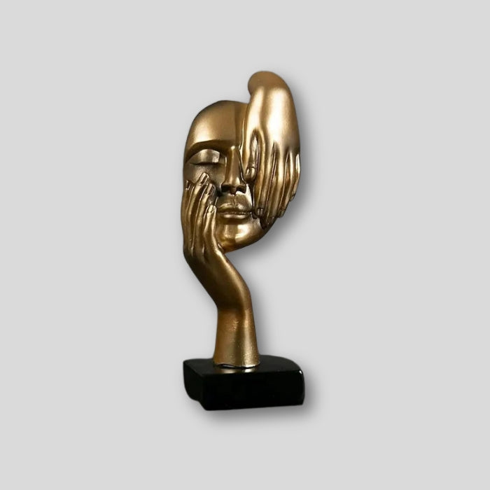 Abstract face sculpture in resin in a home setting