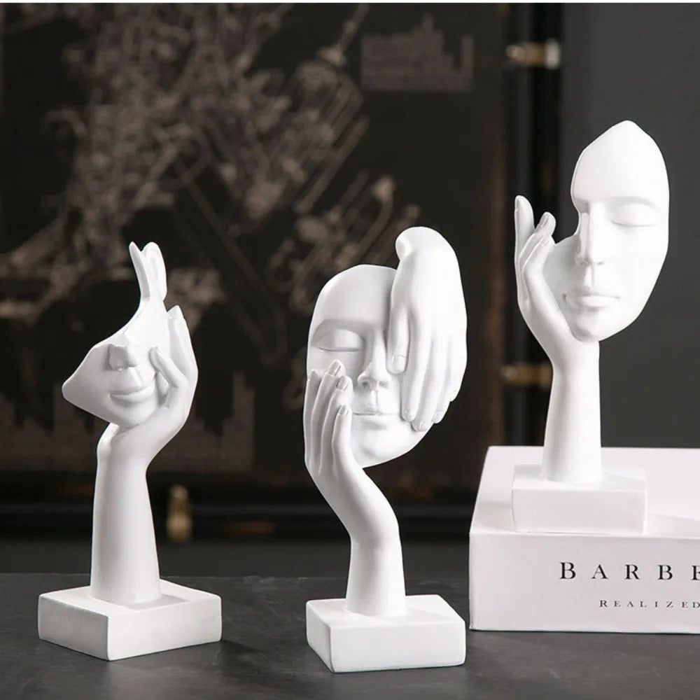 Abstract face sculpture in resin lifestyle view