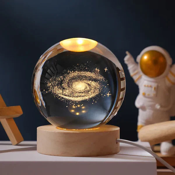 3D crystal ball LED night light shown from the side