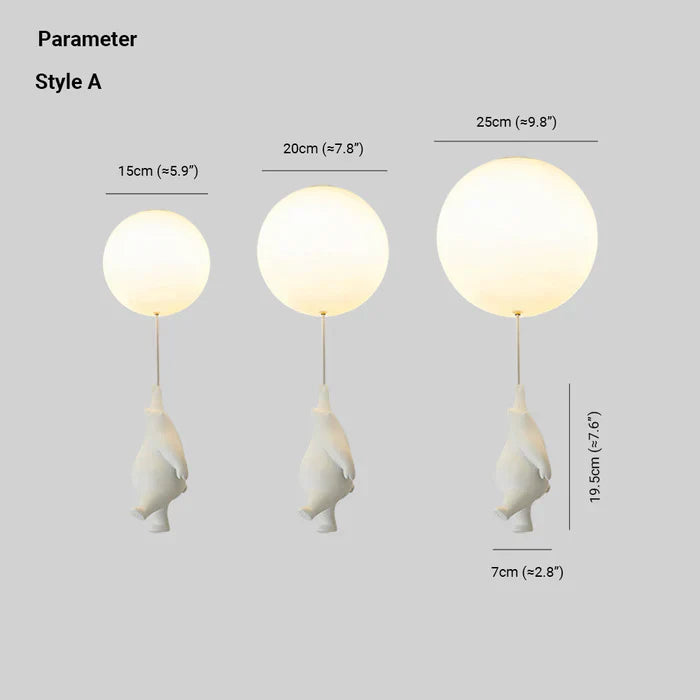 Bear and balloon pendant light with frosted glass shade alternative angle
