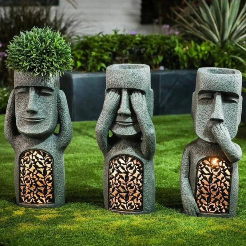 Abstract face planter with solar LED – Casa & Cosy