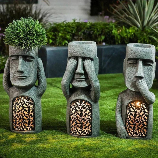 Abstract face planter with solar LED – Casa & Cosy