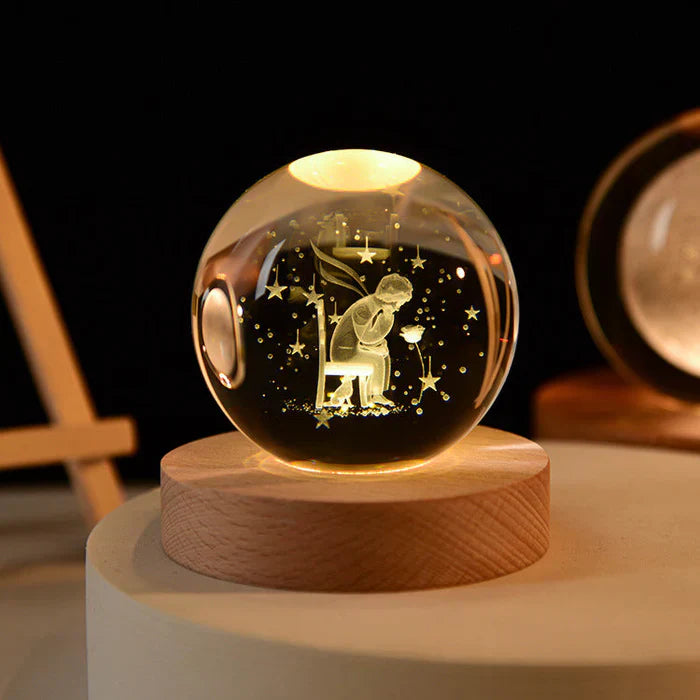 3D crystal ball LED night light shown on display