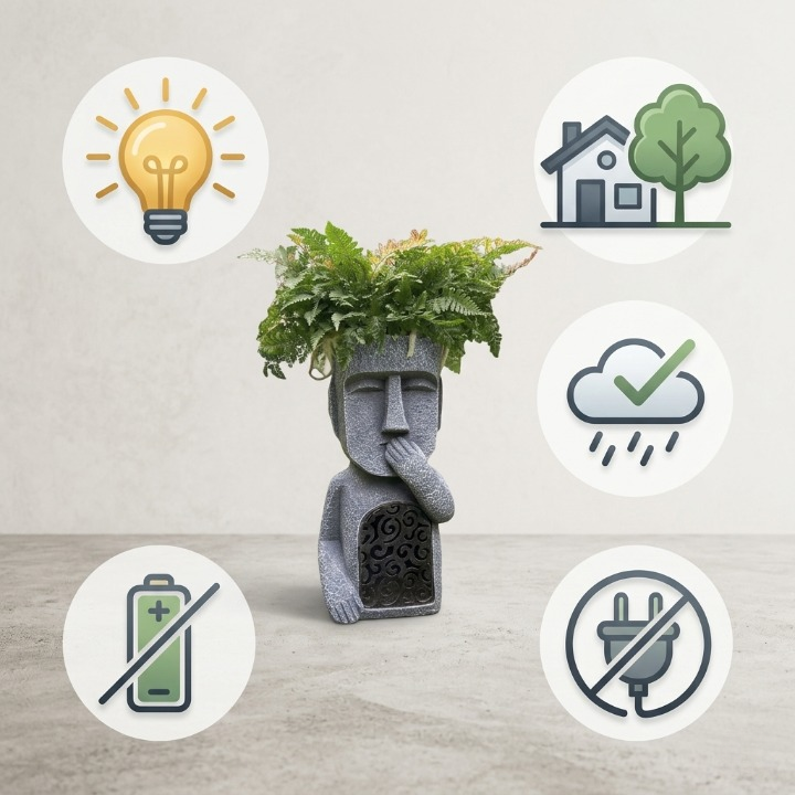 Abstract face planter with solar LED alternative angle