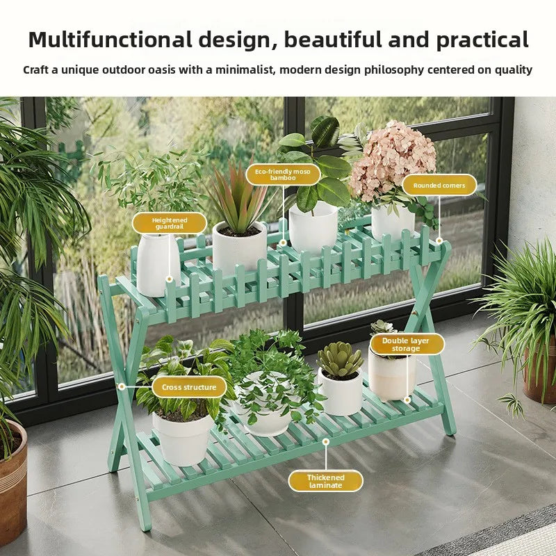 2-Tier bamboo plant stand in a home setting