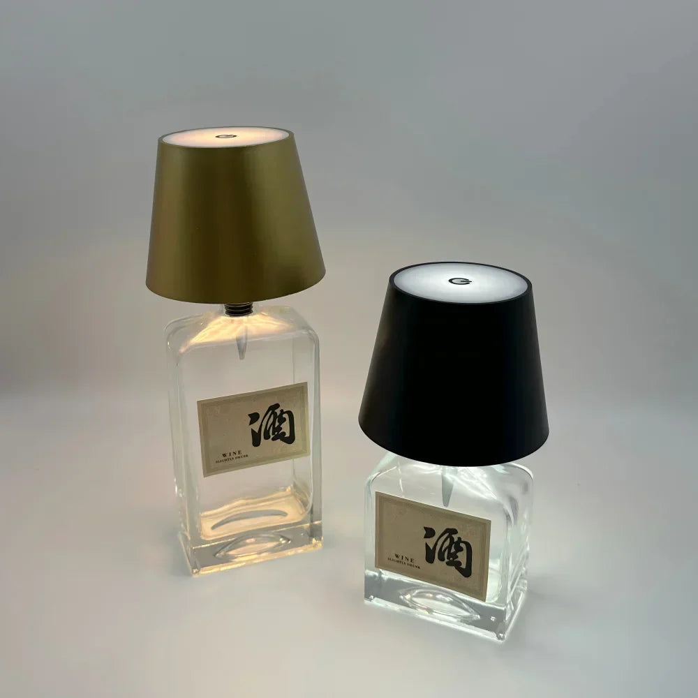 LED bottle lamp, USB rechargeable shown on display