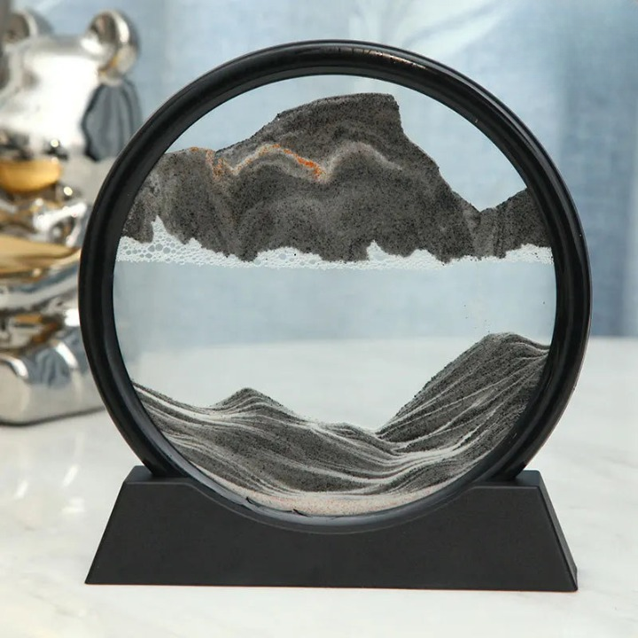 3D moving sand art glass picture close-up of the finish