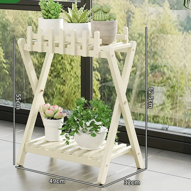 2-Tier bamboo plant stand shown from the side