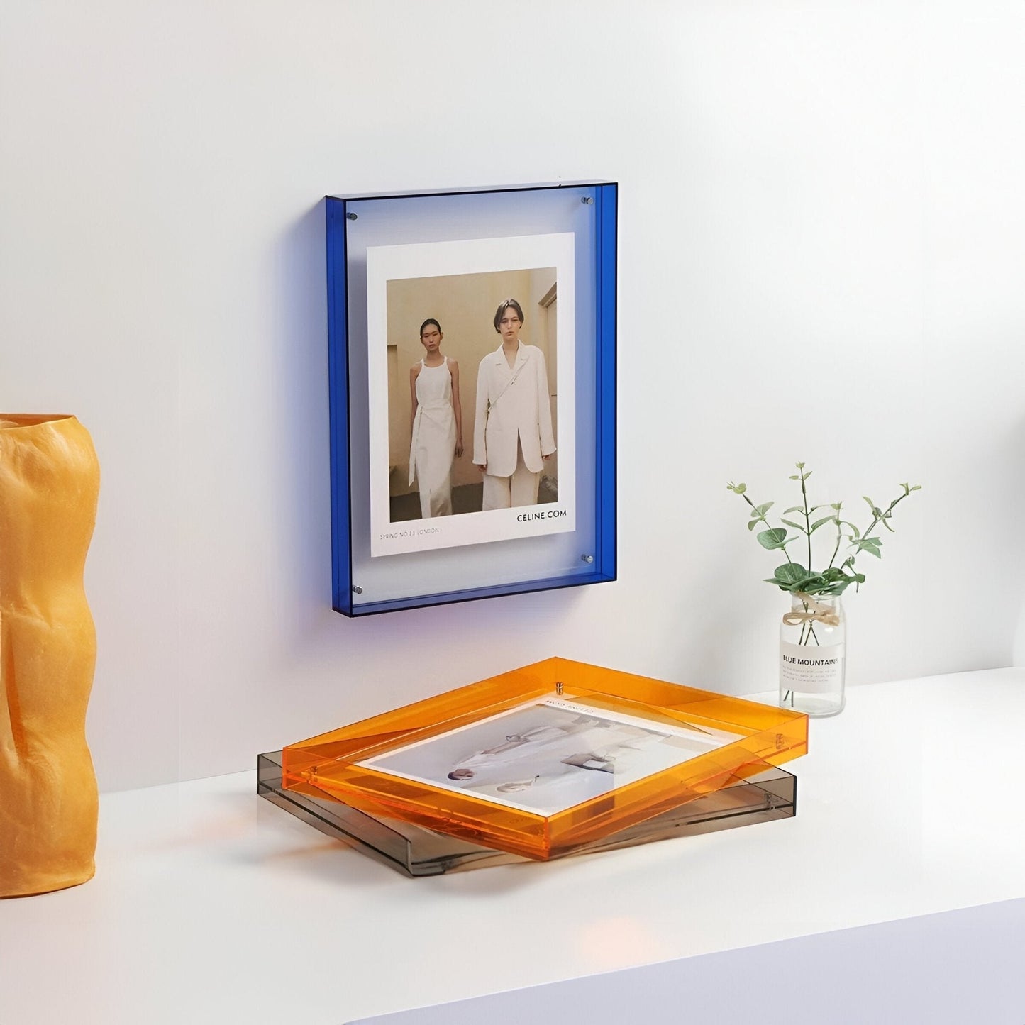 Clear acrylic floating picture frame colour option