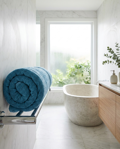 Ocean Blue towel in bathroom