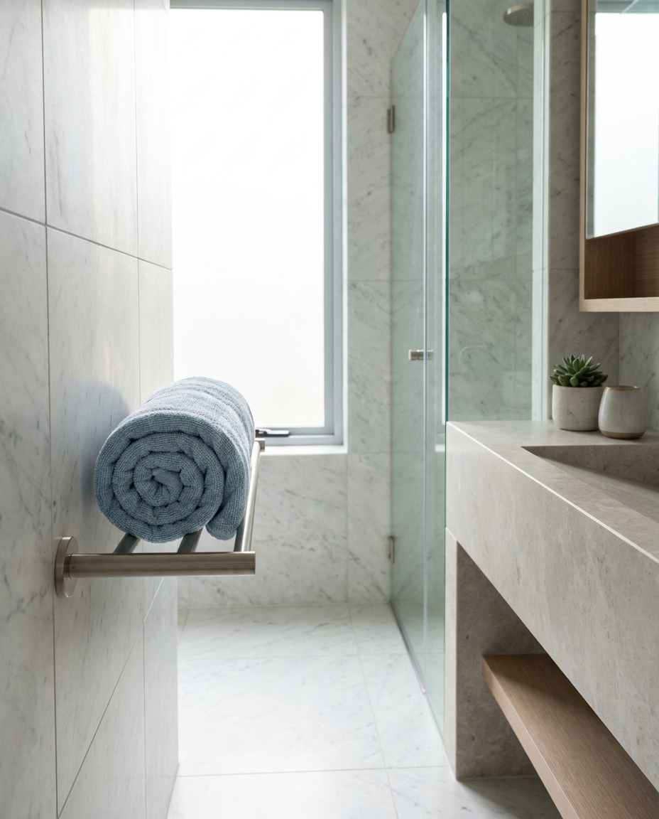 Light Blue towel in bathroom