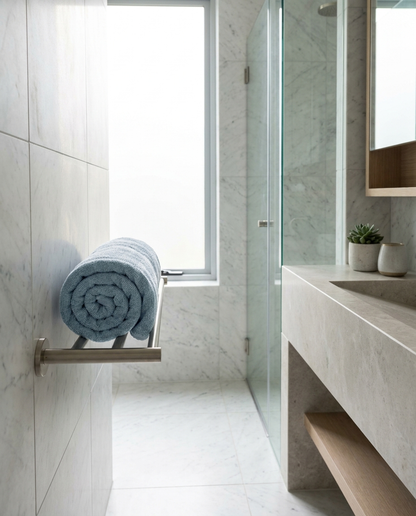 Light Blue towel in bathroom
