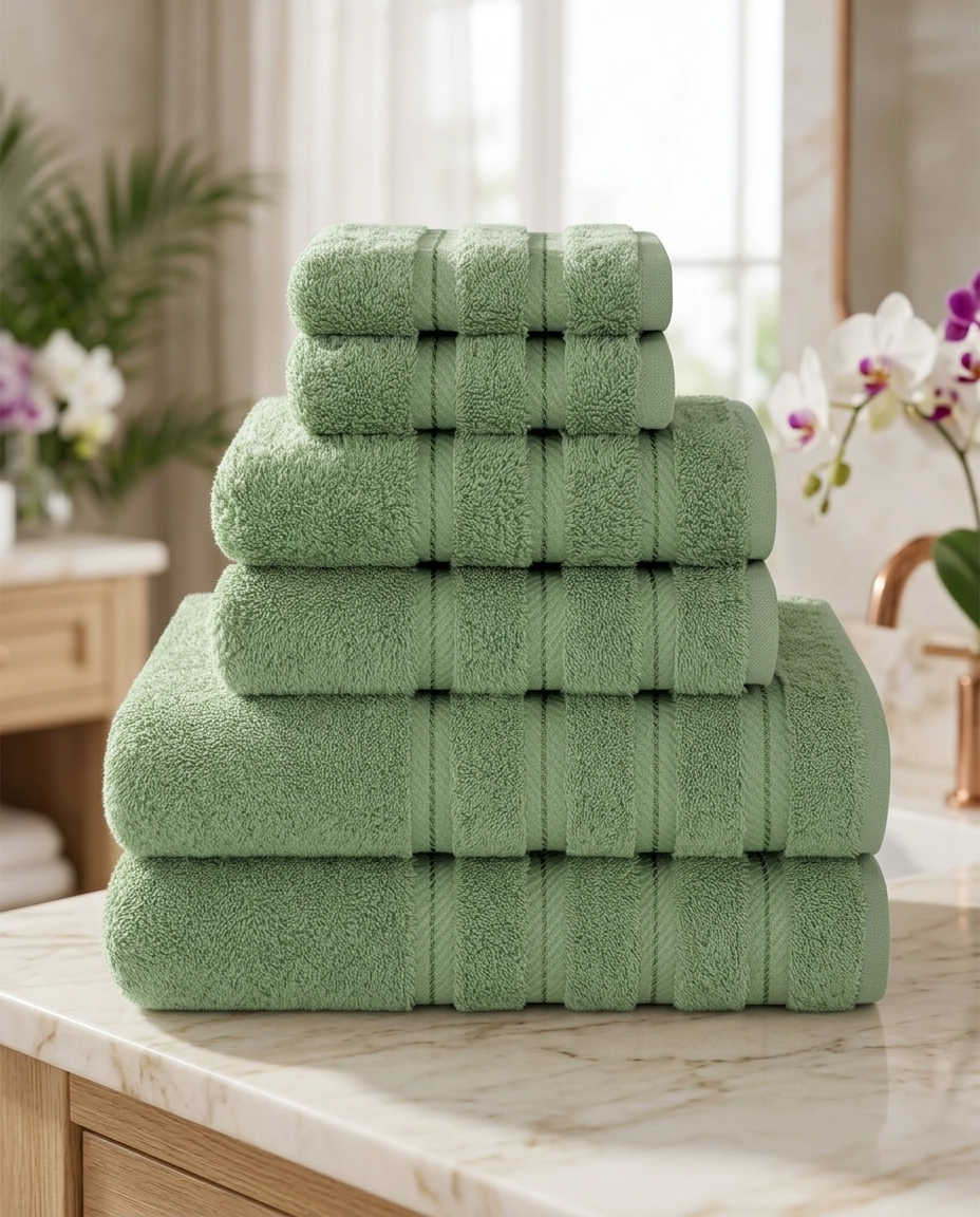 Casa & Cosy Essentials towel set — Sage Green (spa/marble)