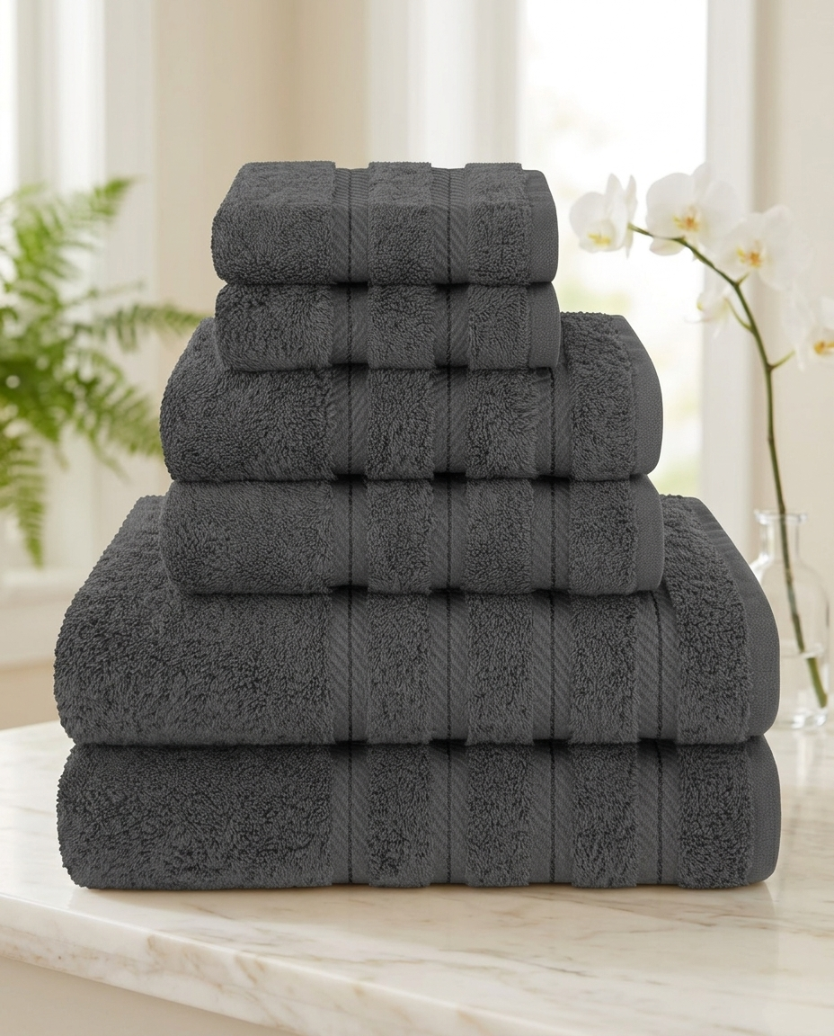 Casa & Cosy Essentials towel set — Charcoal (spa/marble)