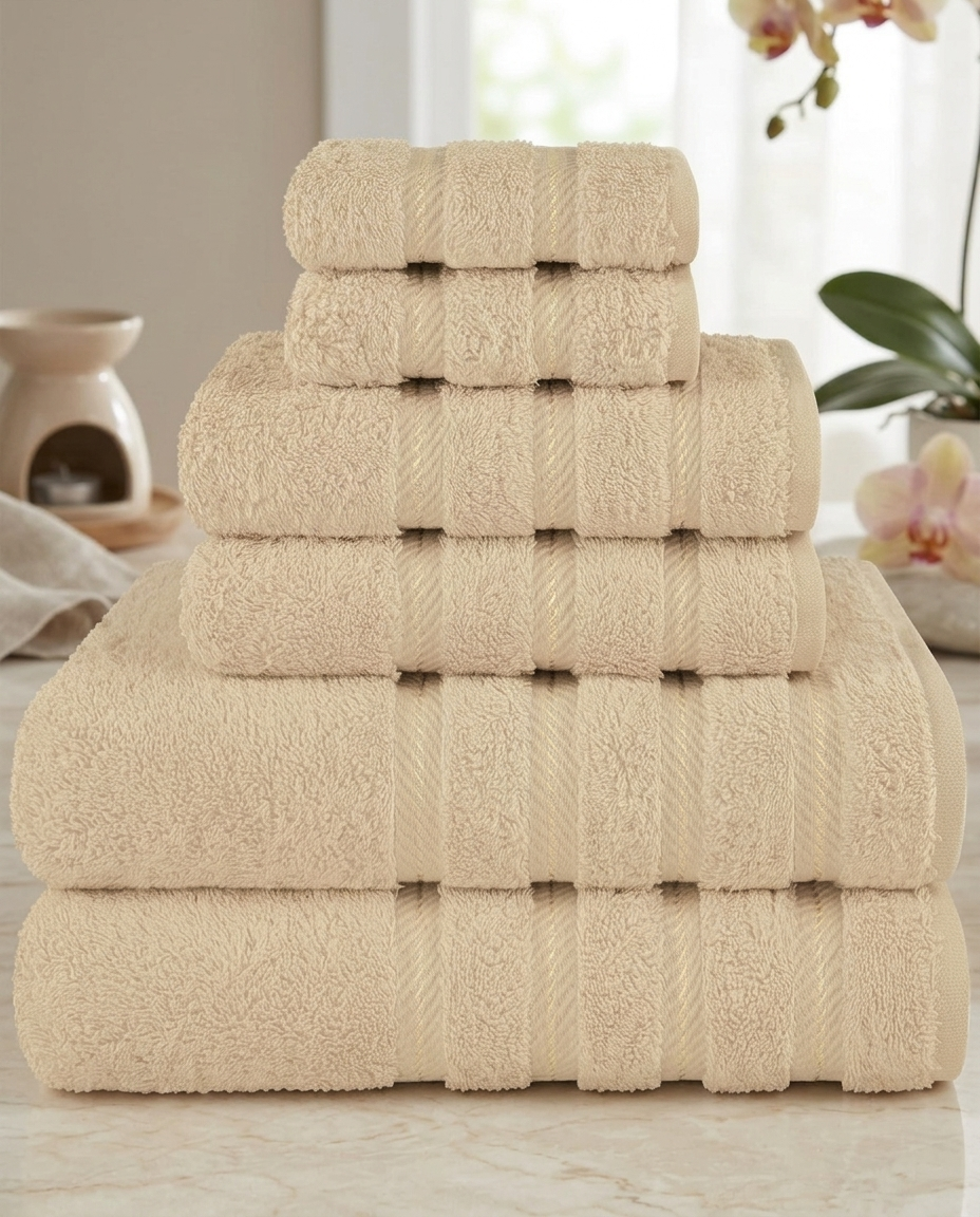 Casa & Cosy Essentials towel set — Sand (spa/marble)