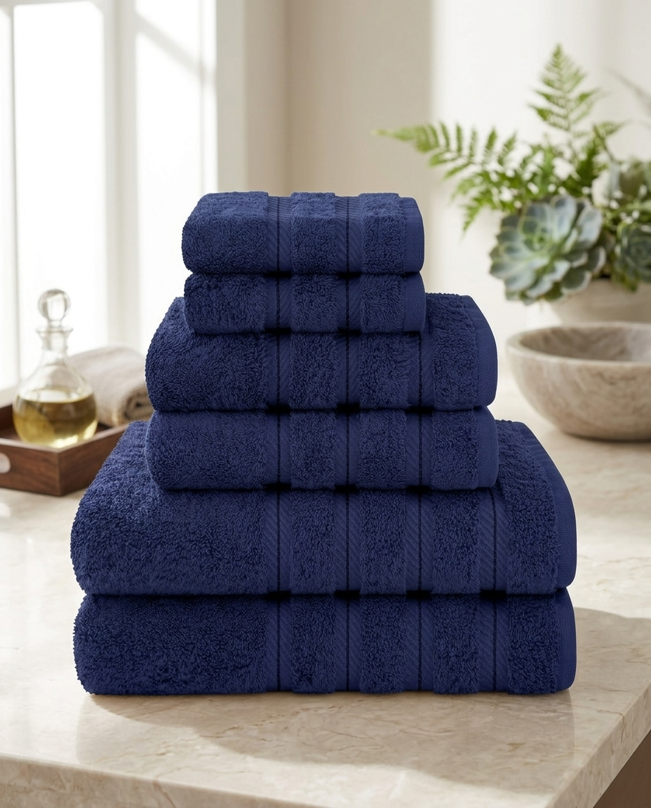 Casa & Cosy Essentials towel set — Navy (spa/marble)