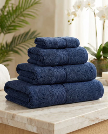 Casa & Cosy Family Towel Bundle — Navy (spa/marble)
