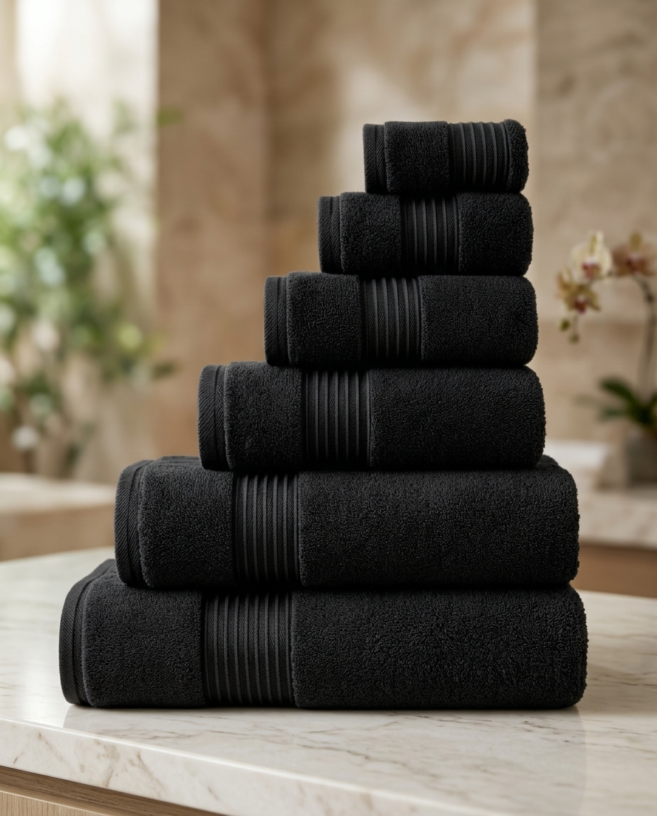Casa & Cosy Family Towel Bundle — Black (spa/marble)